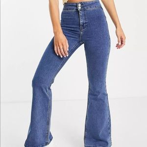 TOPSHOP Petite Recycled Cotton Mid Blue Flared Joni Jeans